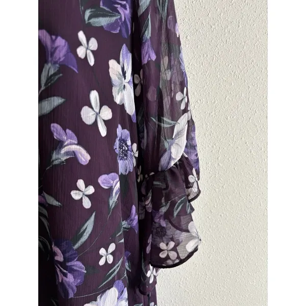 NWT Calvin Klein Size 4 Purple Floral Chiffon Bell Sleeve Dress - Wedding Guest‎ - Image 4