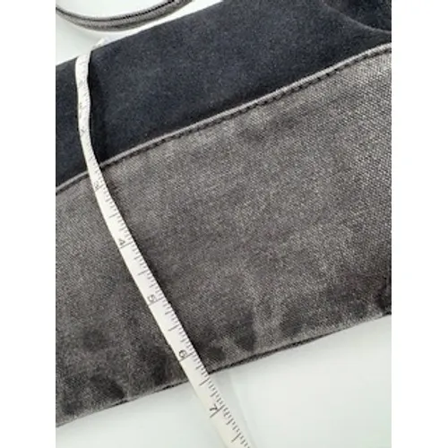 Free People Crossbody Bag Charcoal Black Canvas Leather Foldover Minimalist OS - Image 7