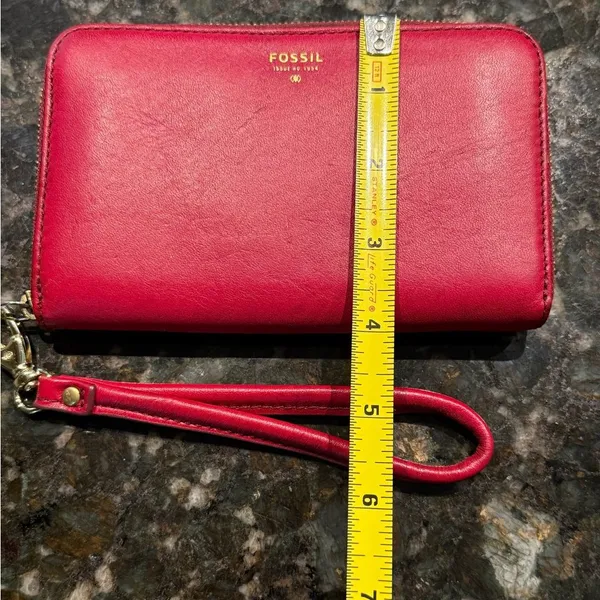 Fossil Red‎ Leather Zip Around Clutch Wallet Card Organizer Wrist Strap R - Image 6