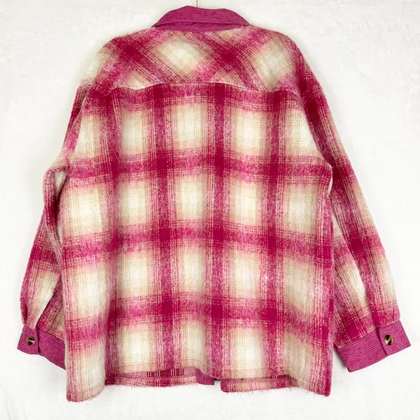 Entro Plaid Shacket Size XL Pink Corduroy Trim Button Front - Image 5