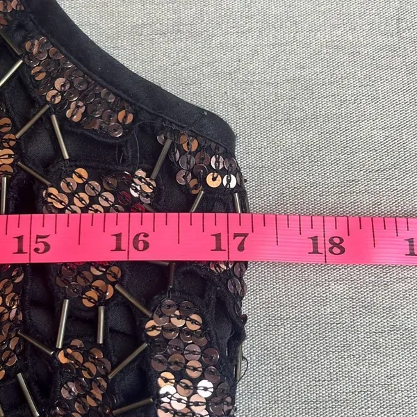 Guess Brown Bronze Metallic Sequin Black Mini Cocktail Party Dress Glam 9‎ Jrs - Image 7