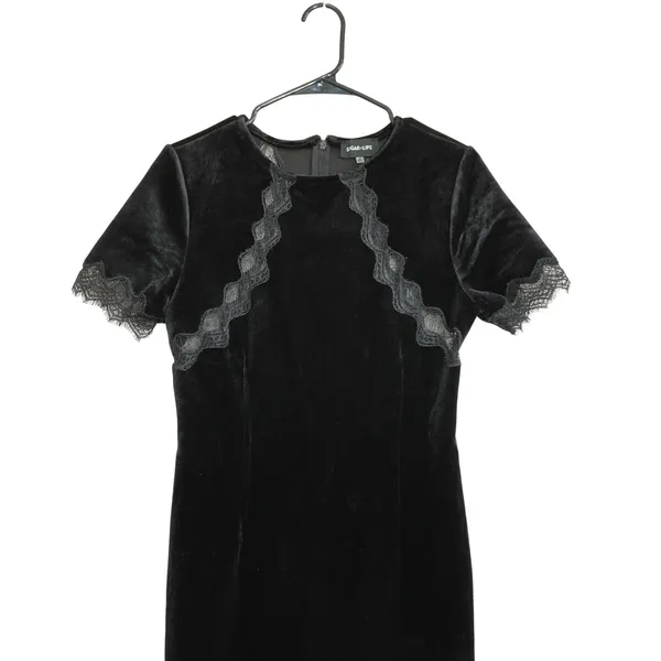 Sugar Lips Black Velvet Lace Trim Mini Dress Short Sleeve Sheath Romantic Gothic - Image 3