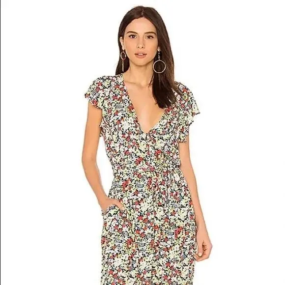 Free People Jumpsuit Womens XS Multicolor Floral Flutter‎ Sleeve Boho Jumpsuit - Image 5