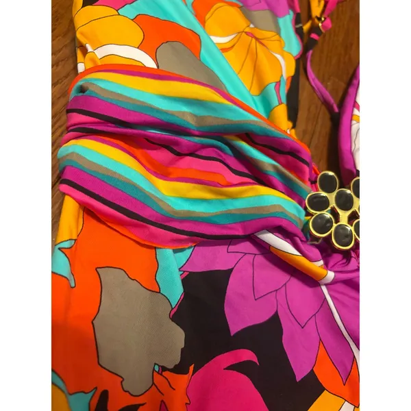 Trina Turk Gemini Plunge One Piece‎ Swimsuit Multicolor Black Hardware NWT 14 - Image 5