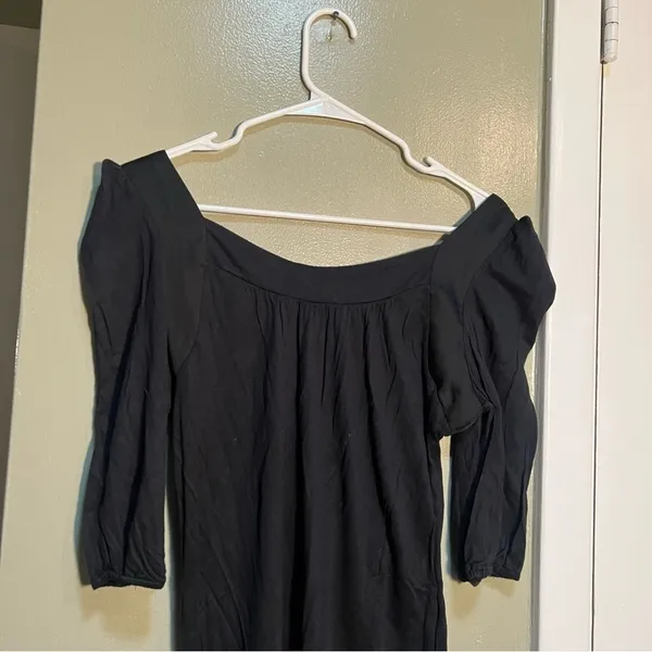 Loft Women's Size Small Square Neck Blouse‎ Puff Sleeve Black Satin Trim Modal - Image 6