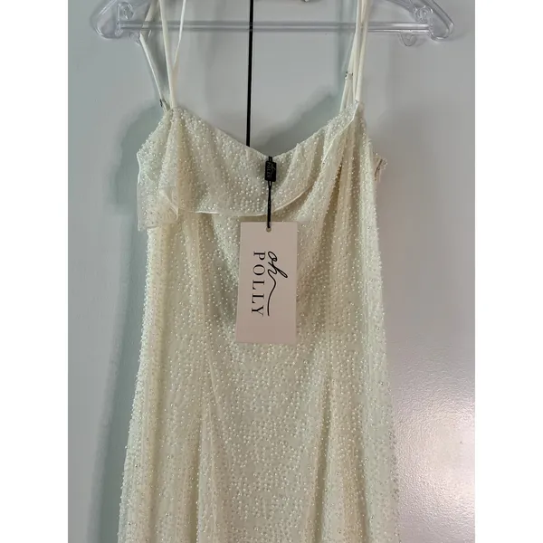 Oh Polly Dole Embellished Asymmetric Maxi Dress in White Size 6 New - Image 5