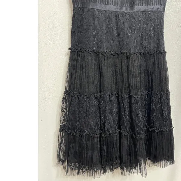 Antonio Melani Black Lace Tiered Cocktail Dress Pleated Tulle Size‎ 6 Whimsigoth - Image 3