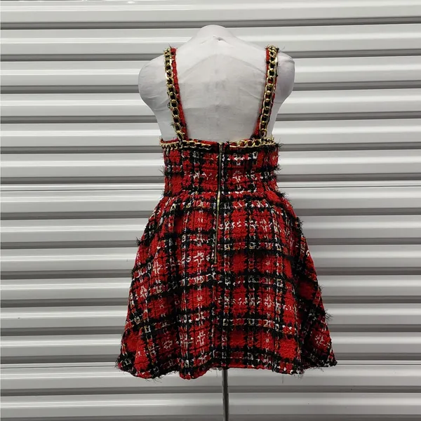 L'Atiste Tweed Dress Size Medium Red Black Plaid Preppy Y2K Retro Holiday Party - Image 9