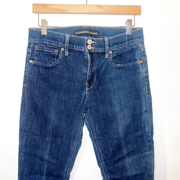 Express MidRise dark wash double button cropped legging jeans - Image 2