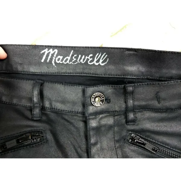 Madewell Jeans Womens 26 Black Skinny Ankle Leather Coated Biker Moto Zip Pocket - Image 4