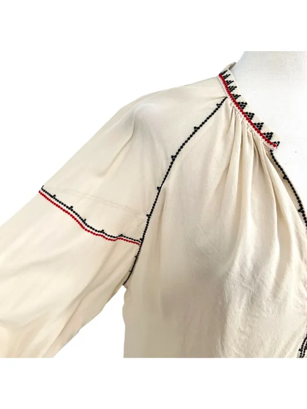 Magali Pascal Alexi Blouse Natural Boho Embroidered Cuff Peasant Top Size Large - Image 3