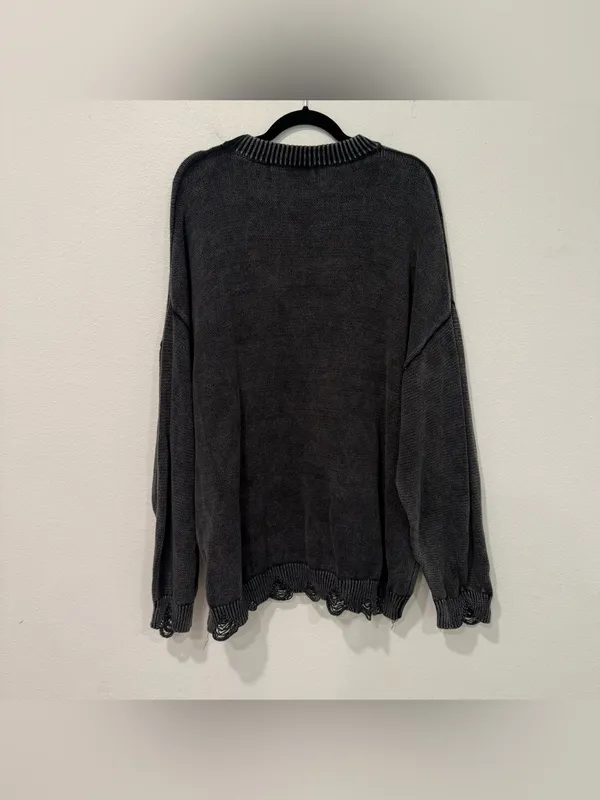 Aelfric Eden Distressed Black Pink Bow Knit Sweater XL - Image 4