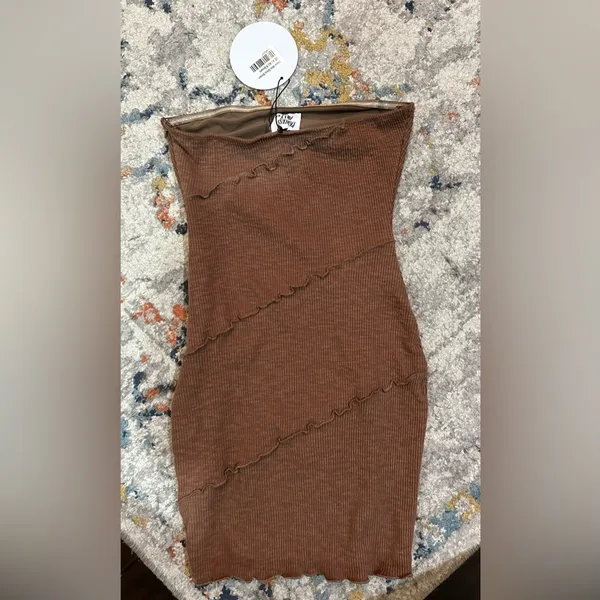 Princess Polly Oscar Mini Dress Brown Size 4 Ribbed Strapless Dress - Image 3