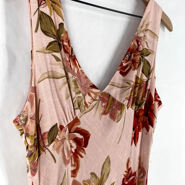 Paper Heart Maxi Dress Womens XL Multicolor Rose Floral Linen Blend V Neck - Image 5