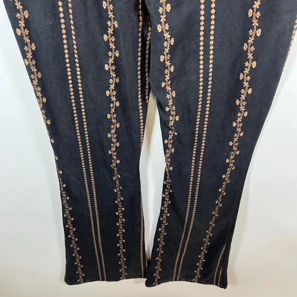 Honey Belle Womens Black Brown Floral Stripe Faux‎ Suede Flare Pants Size M Boho - Image 7