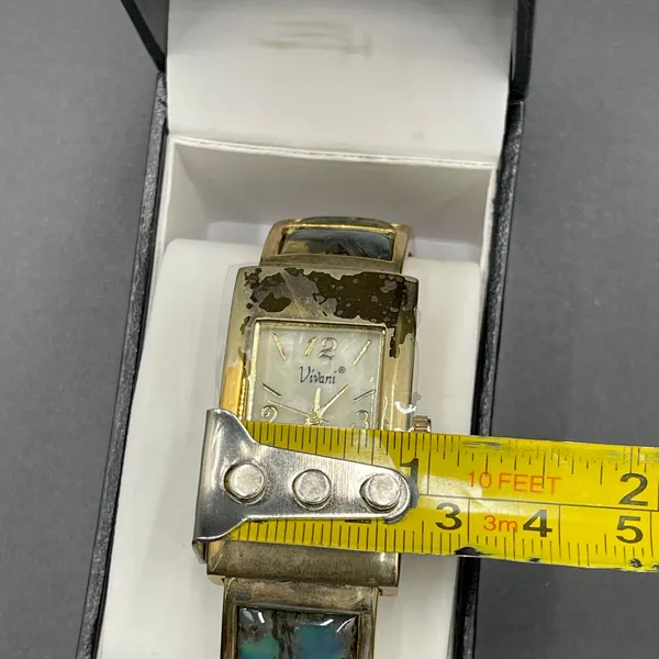 Vivani Abalone Watch Women 22mm Silver Tone MOP Dial Cuff Untested Original Box - Image 14