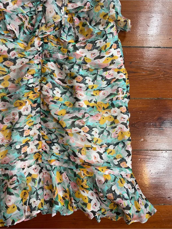 Amur Elyse 100% Silk Chiffon Romantic Ruffle Floral Mini Dress Sz 4 🧡🎀 - Image 10