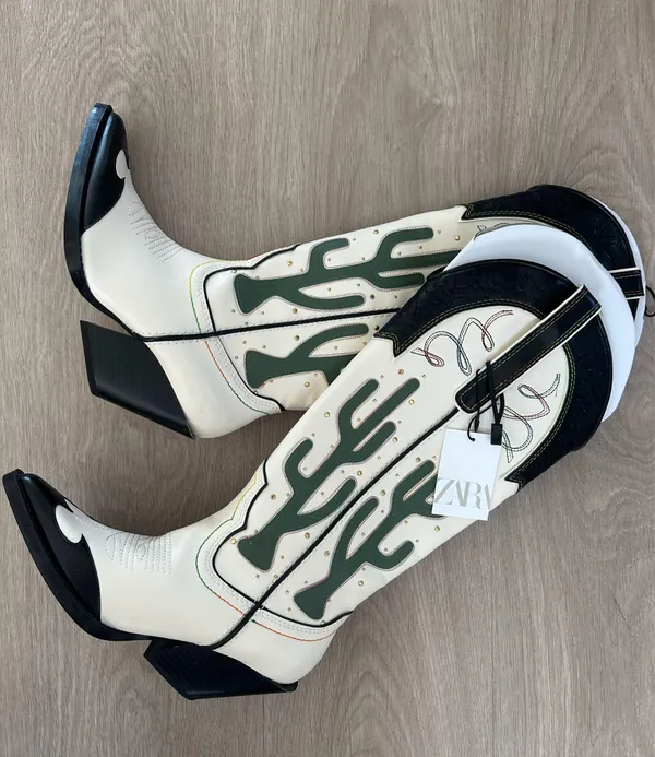 Zara cowboy boots cactus knee high heels western south western cowgirl - Image 8