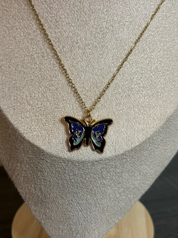 Handmade Gold/Blue Butterfly Necklace - Image 4
