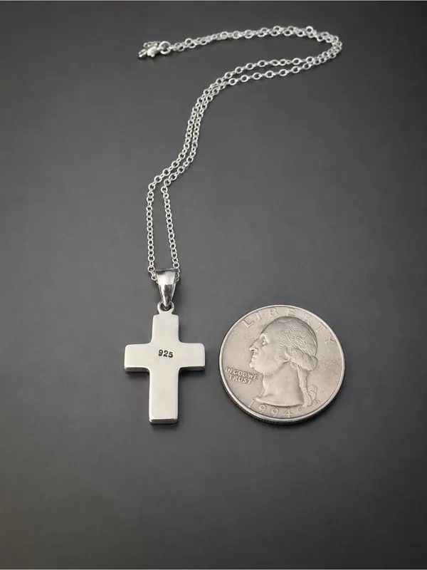 Estate Sterling Silver 925 Cross w/ Sterling Plate Chain DAINTY - Image 3