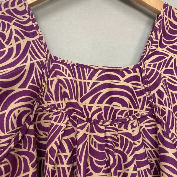 Handmade Muumuu Dress Short Sleeves Midi Purple Tan Swirl Print Women Hawaiian - Image 10