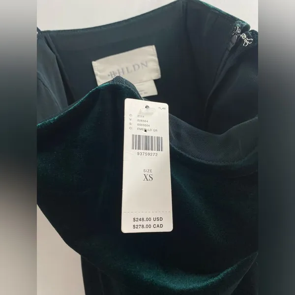 BHLDN Luella Emerald Green Strapless Velvet Side Slit Maxi Dress XS - Image 9