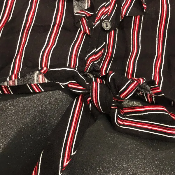 NWT Ambiance Large Black Red‎ White Striped Crop Top Off the Shoulders - Image 6