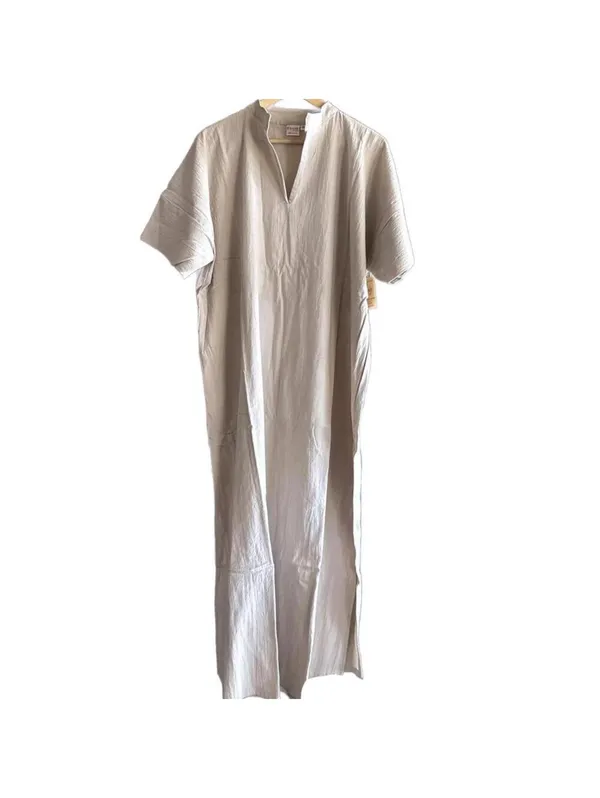 B'Gauze Womens Size 2 (L/XL) Cotton Gauze Tan/Beige V-Neck Maxi Dress Kaftan NWT - Image 2