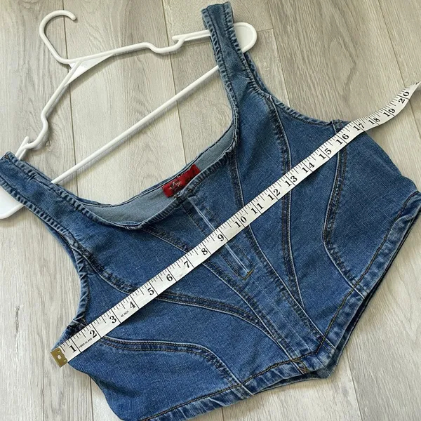 Vintage Corset Tank denim crop womens Blue (size 1x) western festival going out - Image 5