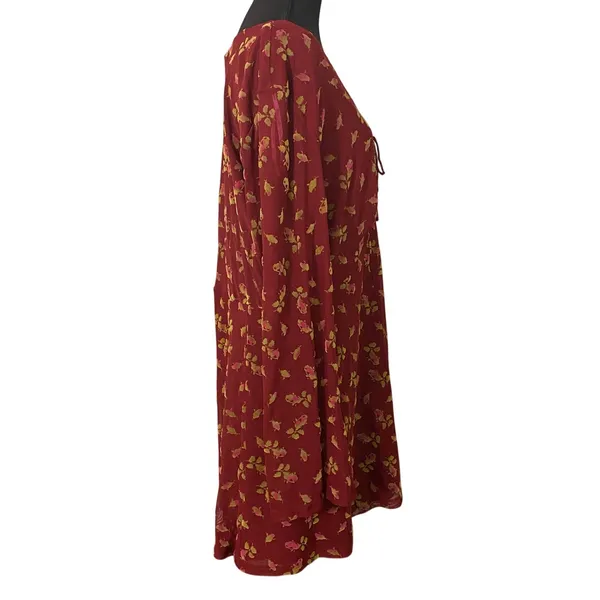 Betsey Johnson XXL Babydoll Burgundy Floral Bell Sleeve Mesh Mini Dress Boho Y2K - Image 3
