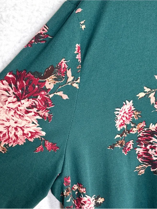 Maurices Mock Neck Dress XXL Green Floral Knit Pockets Long Sleeve Stretchy New - Image 5