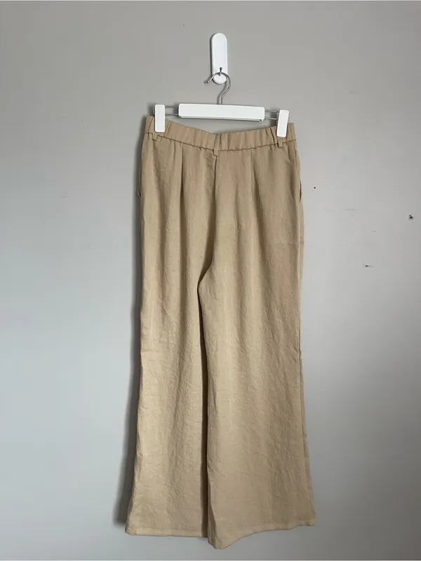 OGL Tan European Linen Blend Mid Rise Flared Pant with Pockets Sz M - Image 9