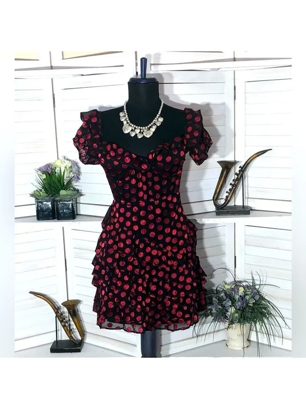Lovers and Friends Mini Dress ruffle Red Polka Dot Parisian cocktail whimsical M - Image 2