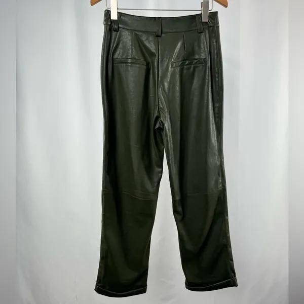 NWT Lulus Effortless Edge Vegan Leather Straight Leg Pants in Olive Green Size M - Image 10