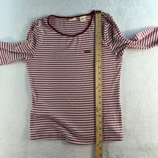 Y2K Style Levis Large‎ Top Long Sleeve Striped Ribbed Knit Essential Crew Neck - Image 10