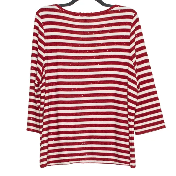 Talbots 3/4 Sleeve Top Striped Sequin Preppy Nautical Red White Plus Size 3X - Image 3