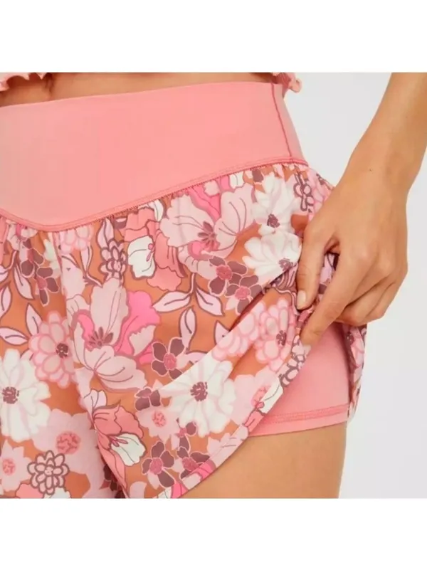 Aerie Offline 2 In 1 Pink Floral Shorts Size Large - Image 6