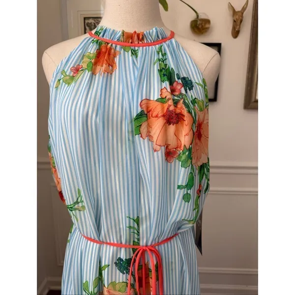 Chetta B NWT Be by Chetta Floral Stripe Maxi Dress High Neck $90 XL - Image 3