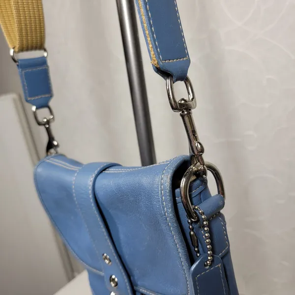 Coach Crossbody Saddle Bag Purse Womens Blue Leather Buckle Flap Soho - Image 5