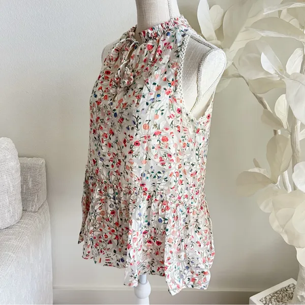 Kate Spade Floral Ruffle Peplum Sleeveless Blouse - Image 7