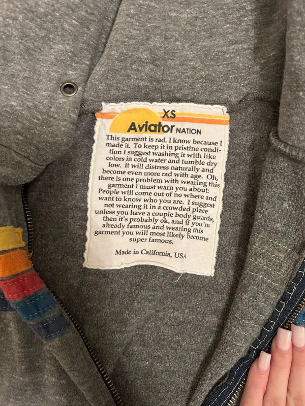 Aviator Nation Grey Zip-Up Hoodie - Image 3