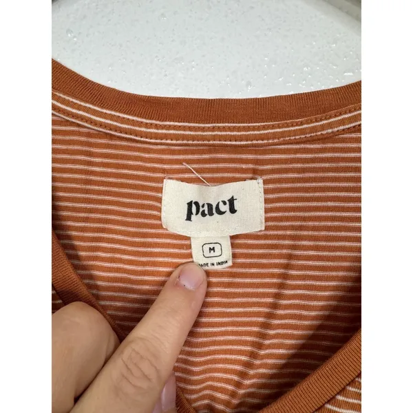 Pact Organic Cotton V-Neck Striped T-Shirt Rust Orange White Womens Medium - Image 3