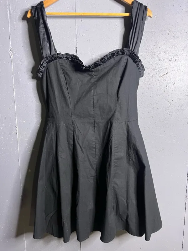 Free People Midnight Magic Stretch Cotton Minidress in Black. Size Large - Image 3