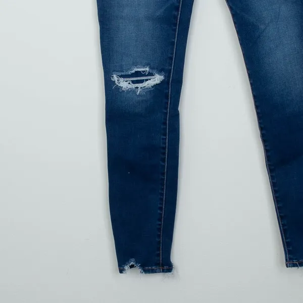 American Eagle Super Hi-Rise Skinny‎ Jeans Womens 2 Blue Distressed Frayed Hem - Image 3