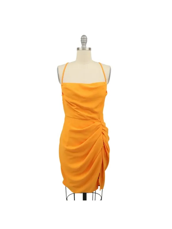 Amanda Uprichard Jasalina Ruched Mini Dress Sleeveless in Vibrant Orange S - Image 3