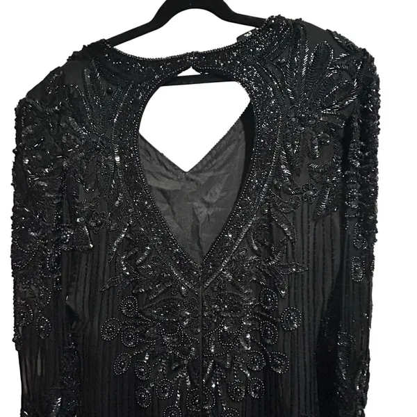 Vintage Right Choice Silk Beaded Gown Black Evening Dress 1980s Made in India‎ - Image 9