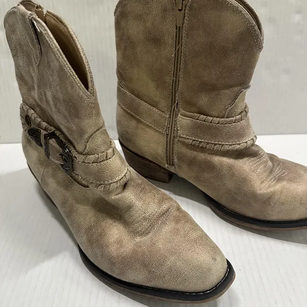 Roper Western Boots Womens 10 Beige Ankle Zip‎ Buckle Pointed Toe Low Heel - Image 4