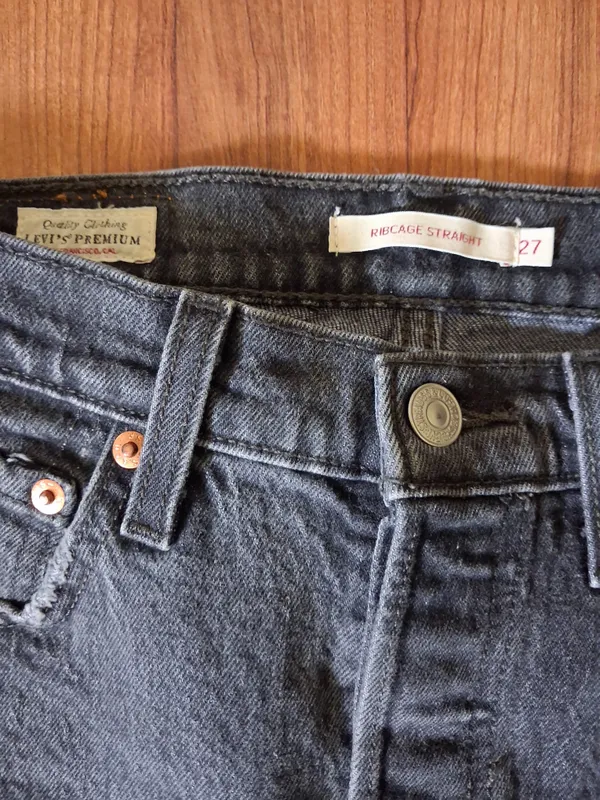 Levi's Womens Ribcage Straight-Leg Black Button Fly Jeans 27 - Image 2