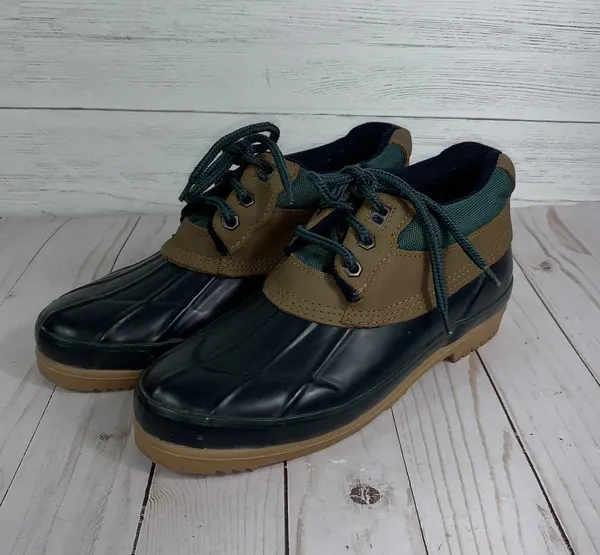 Vintage B.A. Sport weatherproof low top duck rain boots womens size 9 black/green/tan. Insoles of Dupont, Thermolite performance insulation - Image 3