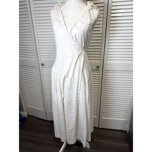 FREE PEOPLE FREE-EST MAISIE MIDI WRAP DRESS TIE SHOULDERS SMALL IVORY Cotton - Image 9